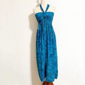 Vintage 90s Young Fashion Tropical Palm Halter Maxi Dress